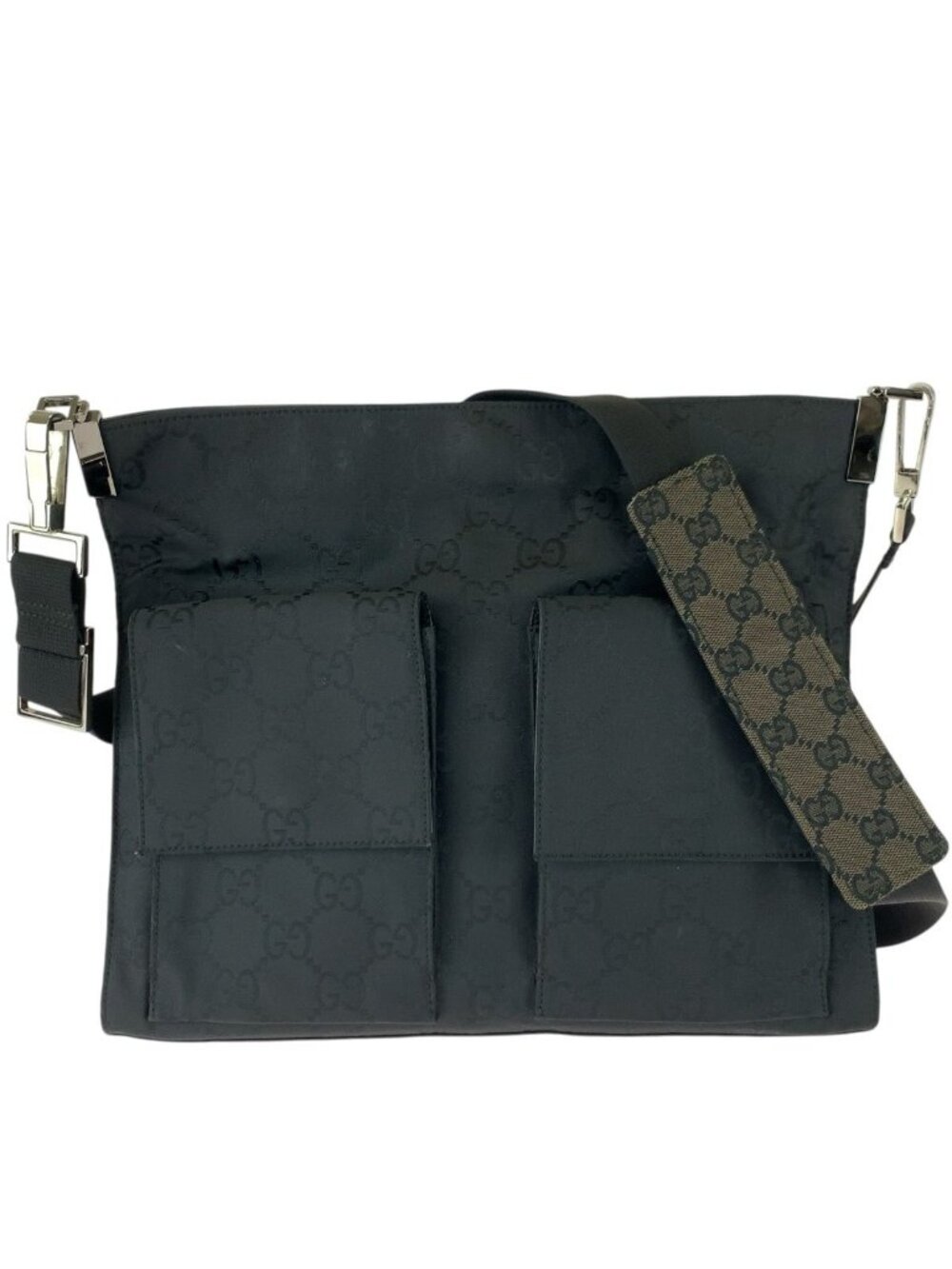 Gucci GG Pattern Black Silver Nylon Shoulder Bag